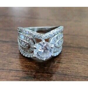 YGI China Ring Sterling Silver 925 Cubic Zirconia Cocktail Ring Sz 7, 7g Signed